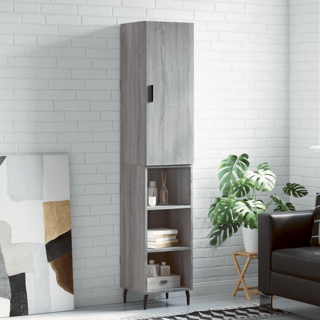 Hoge kast 34,5x34x180 cm bewerkt hout grijs sonoma eikenkleurig is nu te koop bij PeponiXL, paradijselijk wonen!