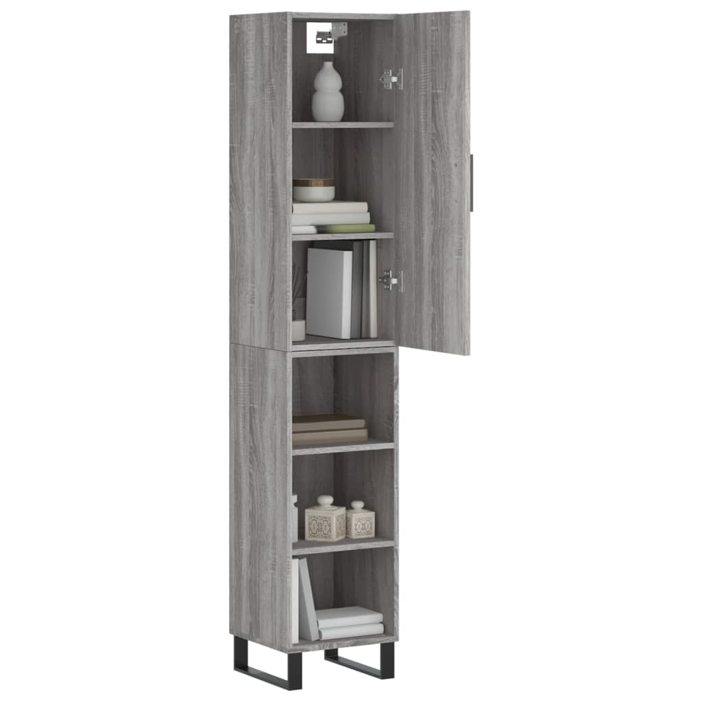 Hoge kast 34,5x34x180 cm bewerkt hout grijs sonoma eikenkleurig is nu te koop bij PeponiXL, paradijselijk wonen!