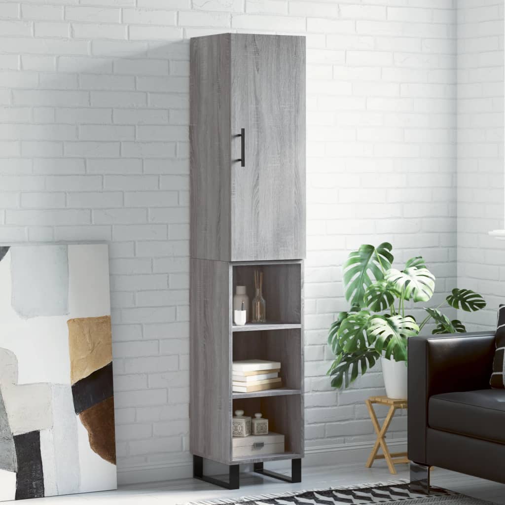 Hoge kast 34,5x34x180 cm bewerkt hout grijs sonoma eikenkleurig is nu te koop bij PeponiXL, paradijselijk wonen!