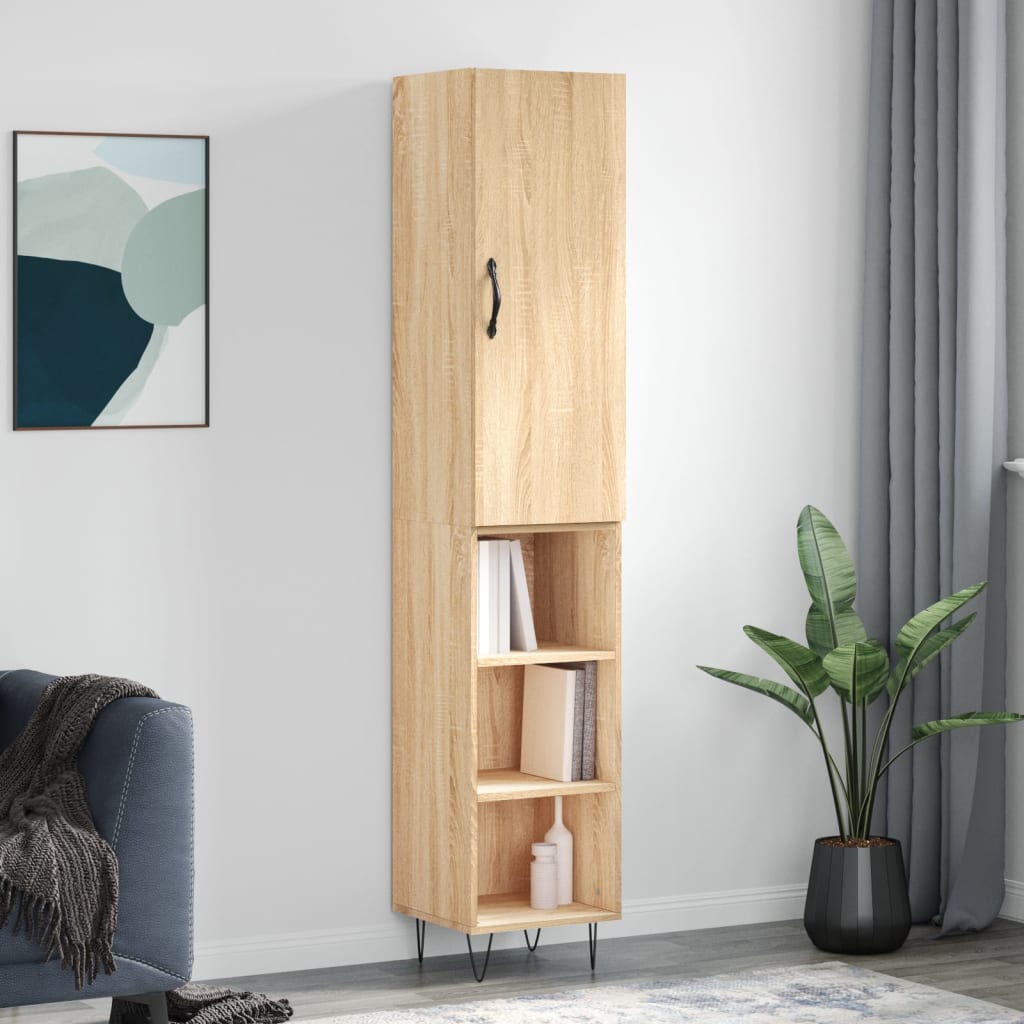 Hoge kast 34,5x34x180 cm bewerkt hout sonoma eikenkleurig is nu te koop bij PeponiXL, paradijselijk wonen!