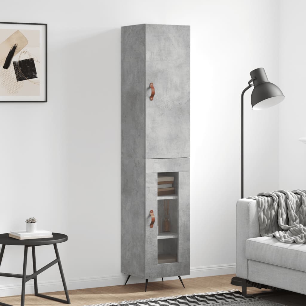Hoge kast 34,5x34x180 cm bewerkt hout betongrijs is nu te koop bij PeponiXL, paradijselijk wonen!