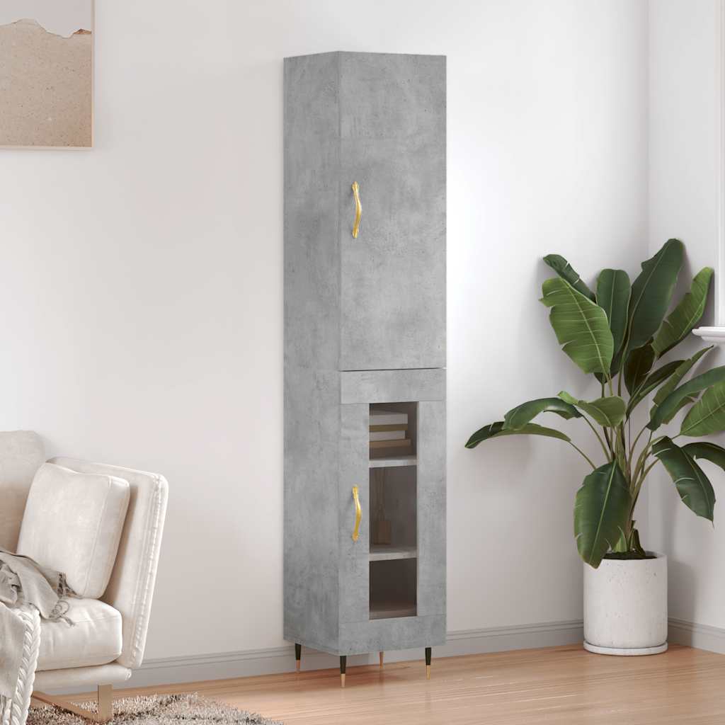 Hoge kast 34,5x34x180 cm bewerkt hout betongrijs is nu te koop bij PeponiXL, paradijselijk wonen!