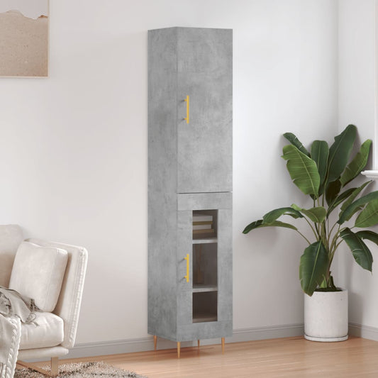 Hoge kast 34,5x34x180 cm bewerkt hout betongrijs is nu te koop bij PeponiXL, paradijselijk wonen!