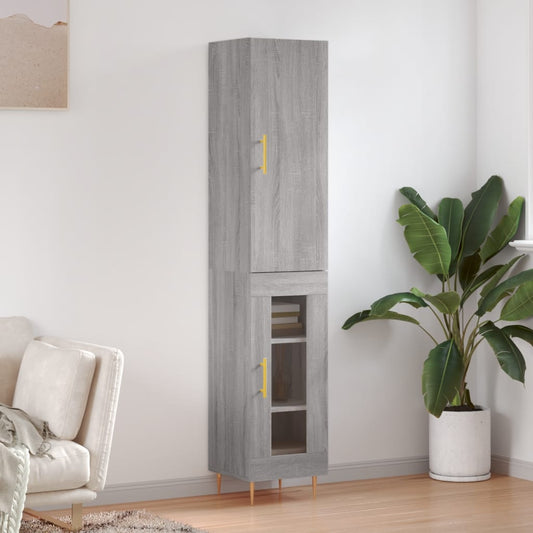 Hoge kast 34,5x34x180 cm bewerkt hout grijs sonoma eikenkleurig is nu te koop bij PeponiXL, paradijselijk wonen!