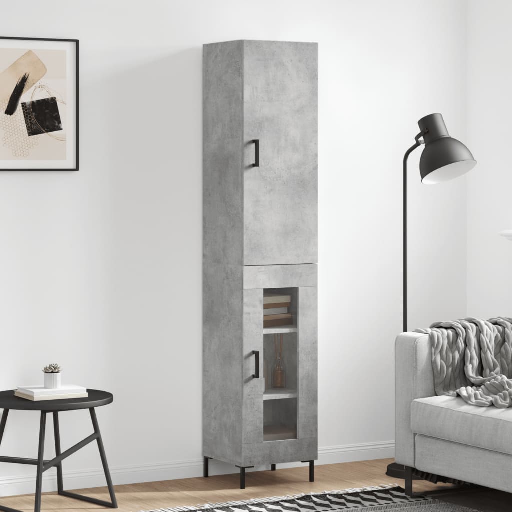 Hoge kast 34,5x34x180 cm bewerkt hout betongrijs is nu te koop bij PeponiXL, paradijselijk wonen!