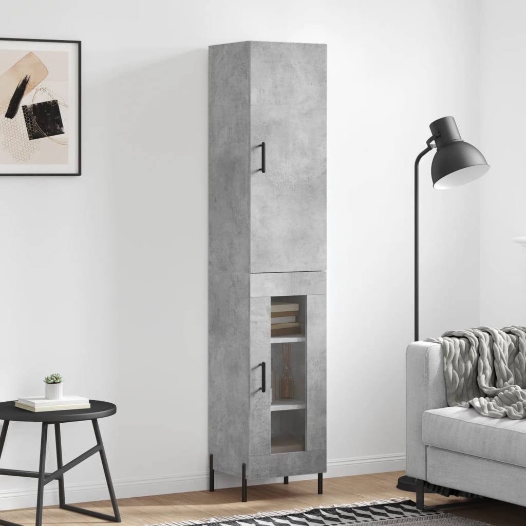 Hoge kast 34,5x34x180 cm bewerkt hout betongrijs is nu te koop bij PeponiXL, paradijselijk wonen!