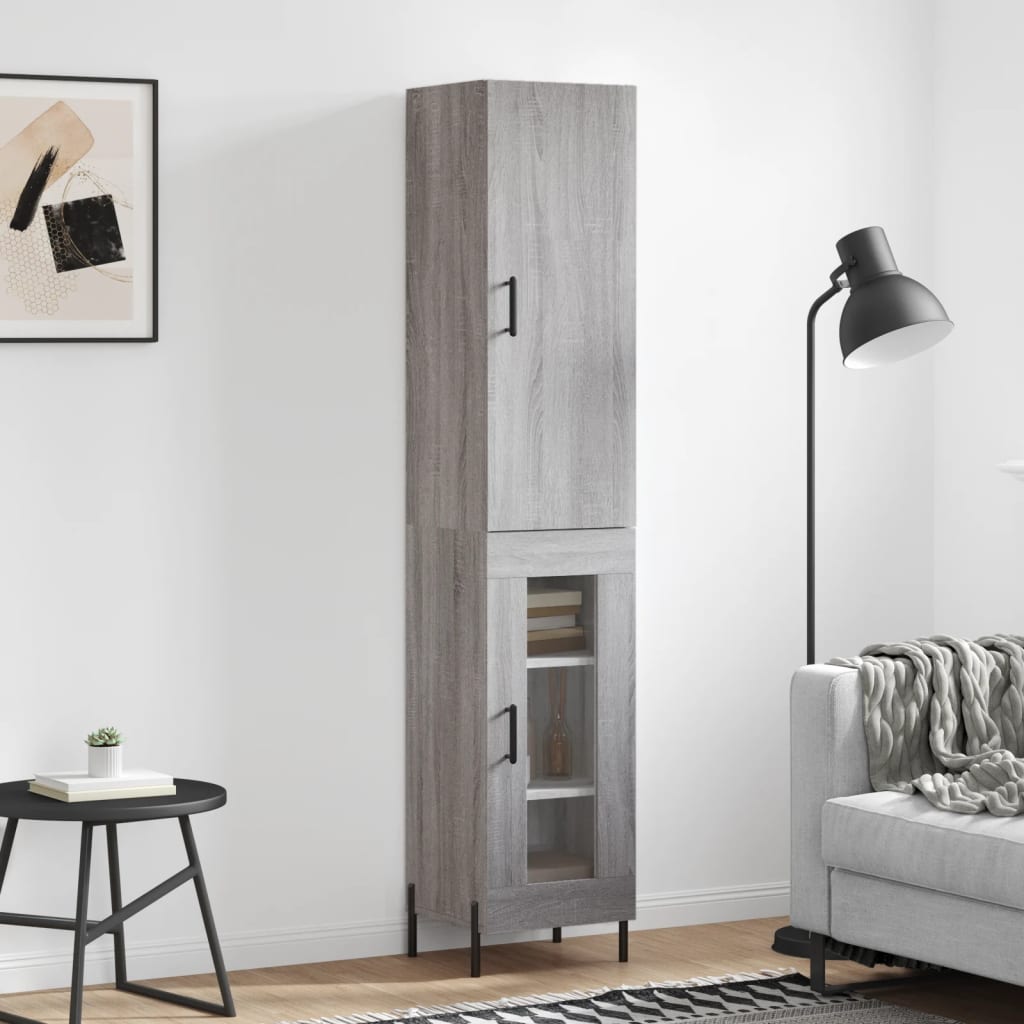Hoge kast 34,5x34x180 cm bewerkt hout grijs sonoma eikenkleurig is nu te koop bij PeponiXL, paradijselijk wonen!