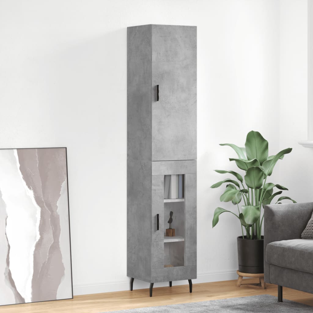 Hoge kast 34,5x34x180 cm bewerkt hout betongrijs is nu te koop bij PeponiXL, paradijselijk wonen!