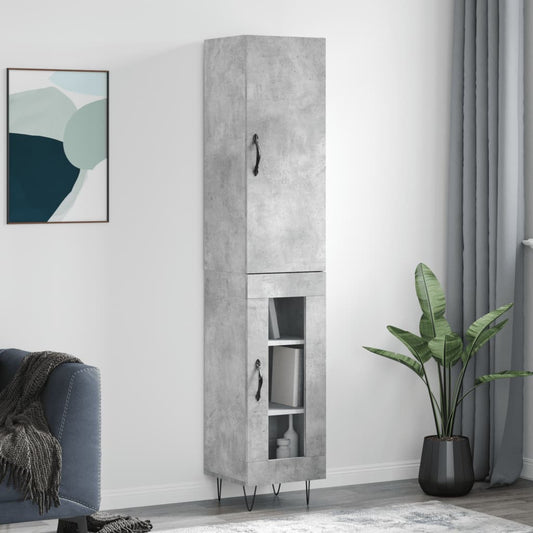 Hoge kast 34,5x34x180 cm bewerkt hout betongrijs is nu te koop bij PeponiXL, paradijselijk wonen!