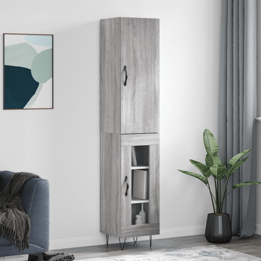 Hoge kast 34,5x34x180 cm bewerkt hout grijs sonoma eikenkleurig is nu te koop bij PeponiXL, paradijselijk wonen!