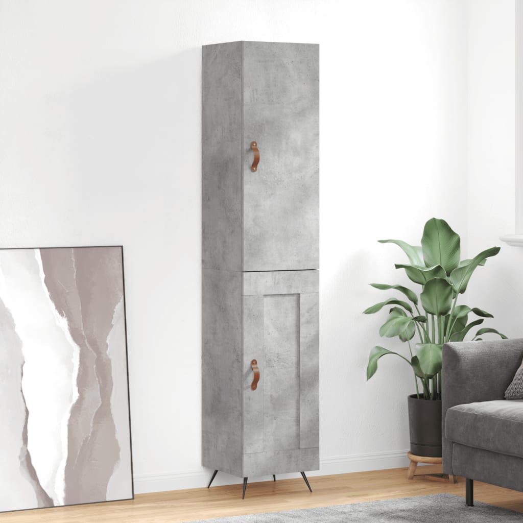 Hoge kast 34,5x34x180 cm bewerkt hout betongrijs is nu te koop bij PeponiXL, paradijselijk wonen!