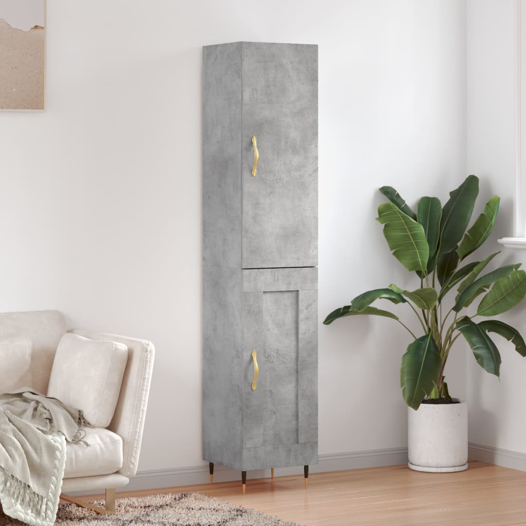 Hoge kast 34,5x34x180 cm bewerkt hout betongrijs is nu te koop bij PeponiXL, paradijselijk wonen!