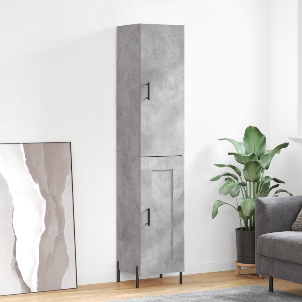Hoge kast 34,5x34x180 cm bewerkt hout betongrijs is nu te koop bij PeponiXL, paradijselijk wonen!
