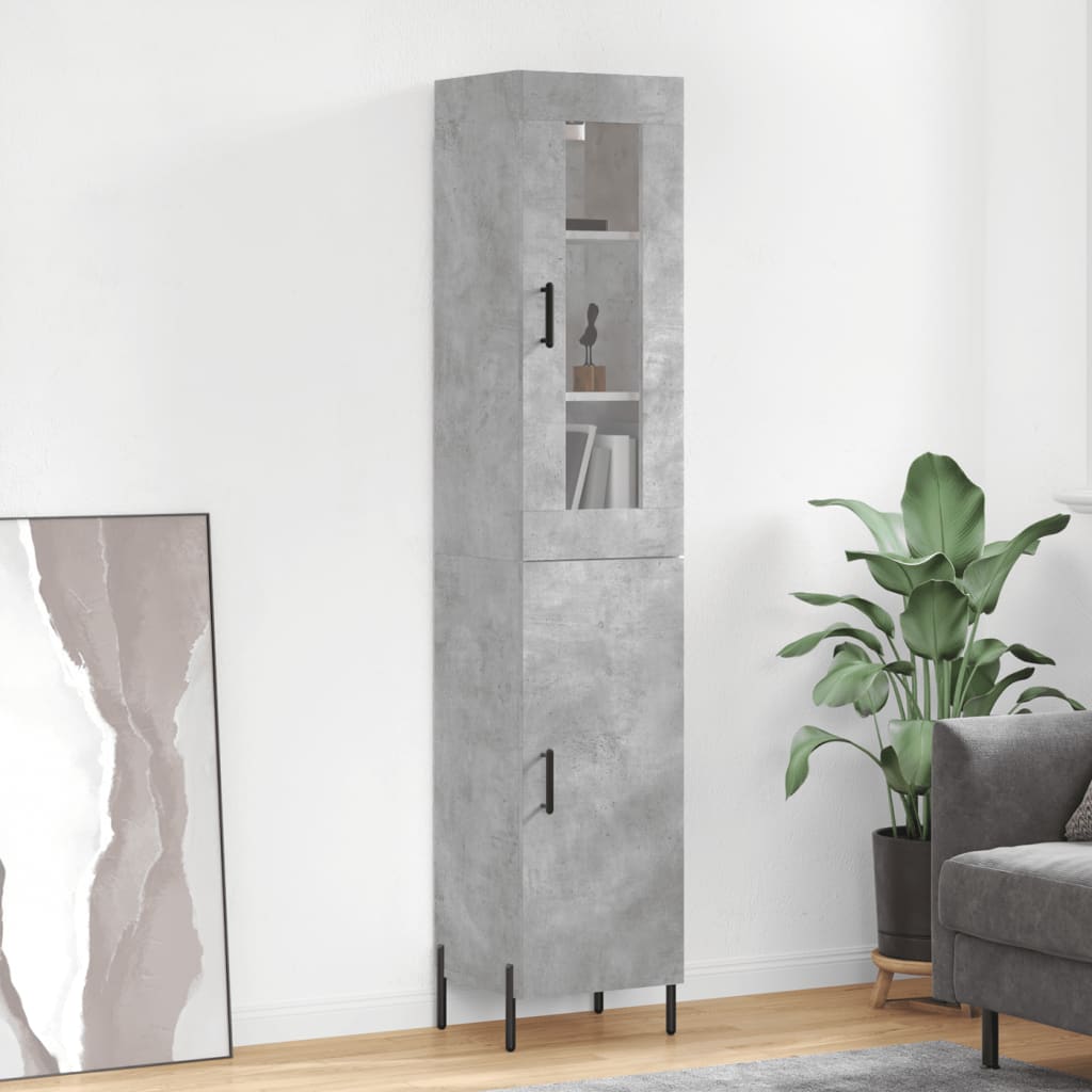 Hoge kast 34,5x34x180 cm bewerkt hout betongrijs is nu te koop bij PeponiXL, paradijselijk wonen!