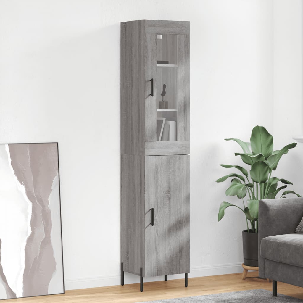 Hoge kast 34,5x34x180 cm bewerkt hout grijs sonoma eikenkleurig is nu te koop bij PeponiXL, paradijselijk wonen!