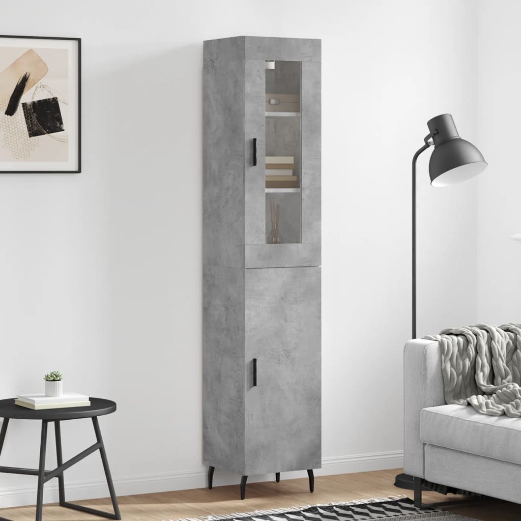 Hoge kast 34,5x34x180 cm bewerkt hout betongrijs is nu te koop bij PeponiXL, paradijselijk wonen!
