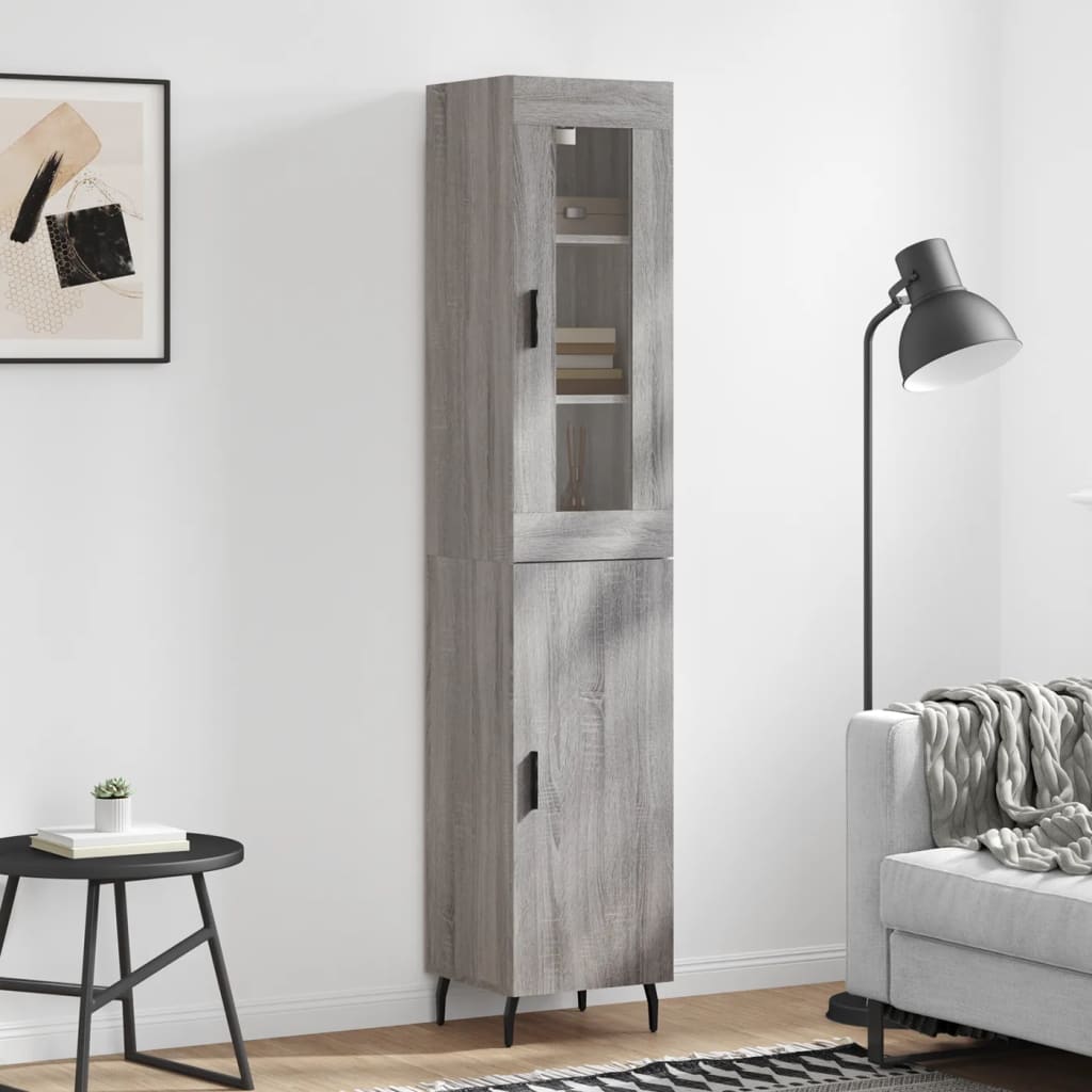 Hoge kast 34,5x34x180 cm bewerkt hout grijs sonoma eikenkleurig is nu te koop bij PeponiXL, paradijselijk wonen!