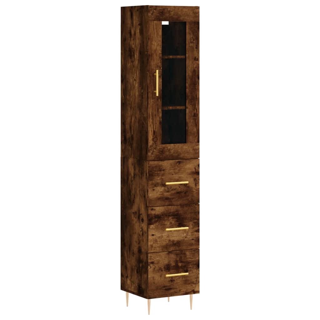 Hoge kast 34,5x34x180 cm bewerkt hout gerookt eikenkleurig is nu te koop bij PeponiXL, paradijselijk wonen!