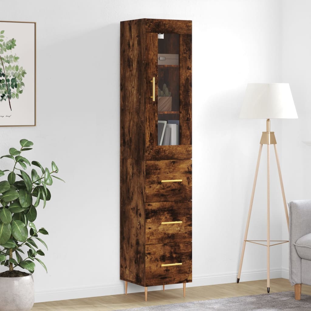 Hoge kast 34,5x34x180 cm bewerkt hout gerookt eikenkleurig is nu te koop bij PeponiXL, paradijselijk wonen!