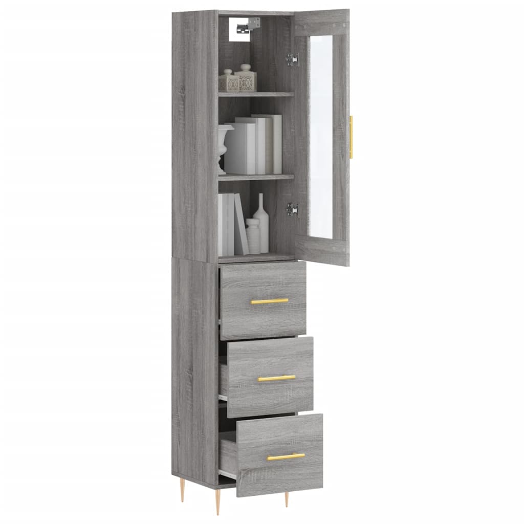 Hoge kast 34,5x34x180 cm bewerkt hout grijs sonoma eikenkleurig is nu te koop bij PeponiXL, paradijselijk wonen!