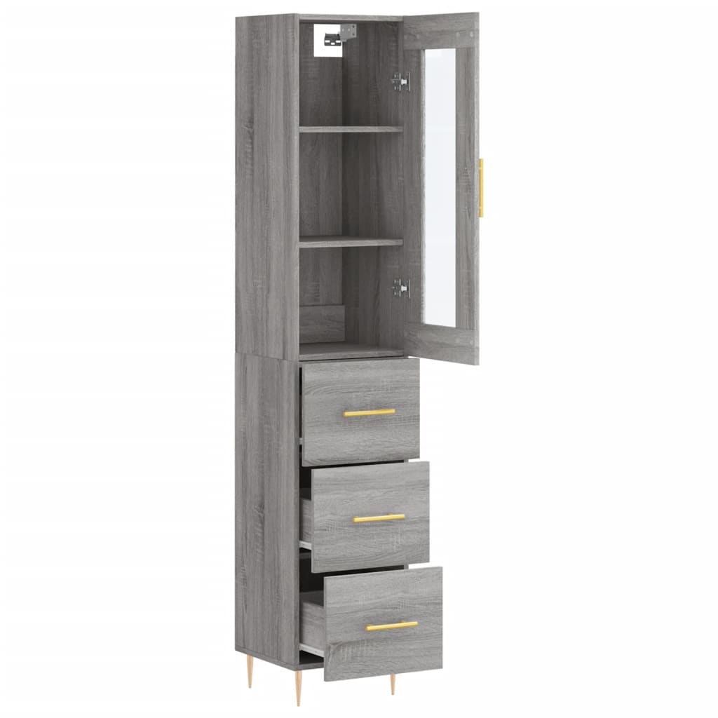 Hoge kast 34,5x34x180 cm bewerkt hout grijs sonoma eikenkleurig is nu te koop bij PeponiXL, paradijselijk wonen!