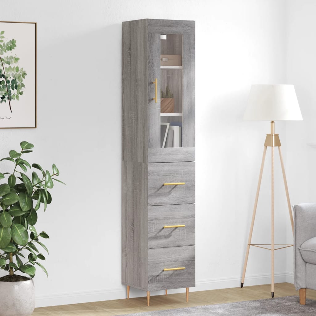 Hoge kast 34,5x34x180 cm bewerkt hout grijs sonoma eikenkleurig is nu te koop bij PeponiXL, paradijselijk wonen!