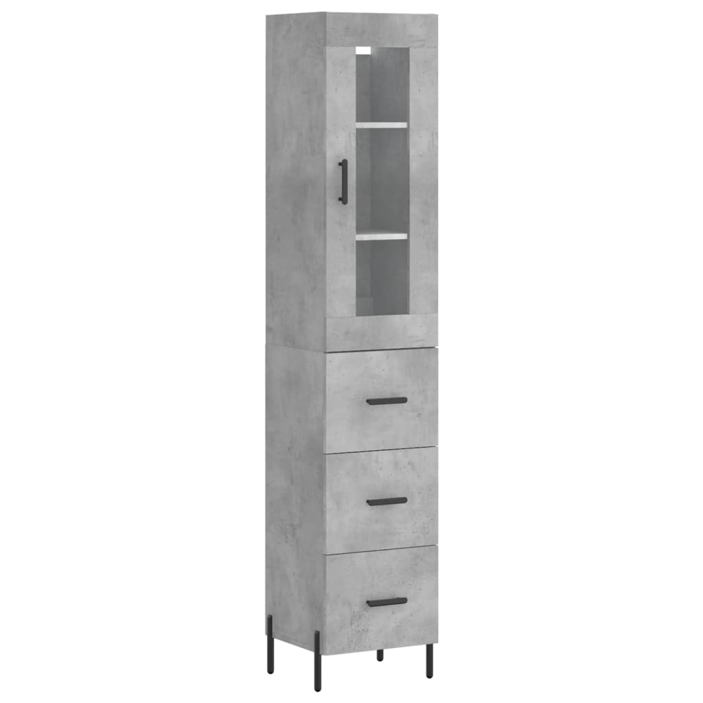 Hoge kast 34,5x34x180 cm bewerkt hout betongrijs is nu te koop bij PeponiXL, paradijselijk wonen!