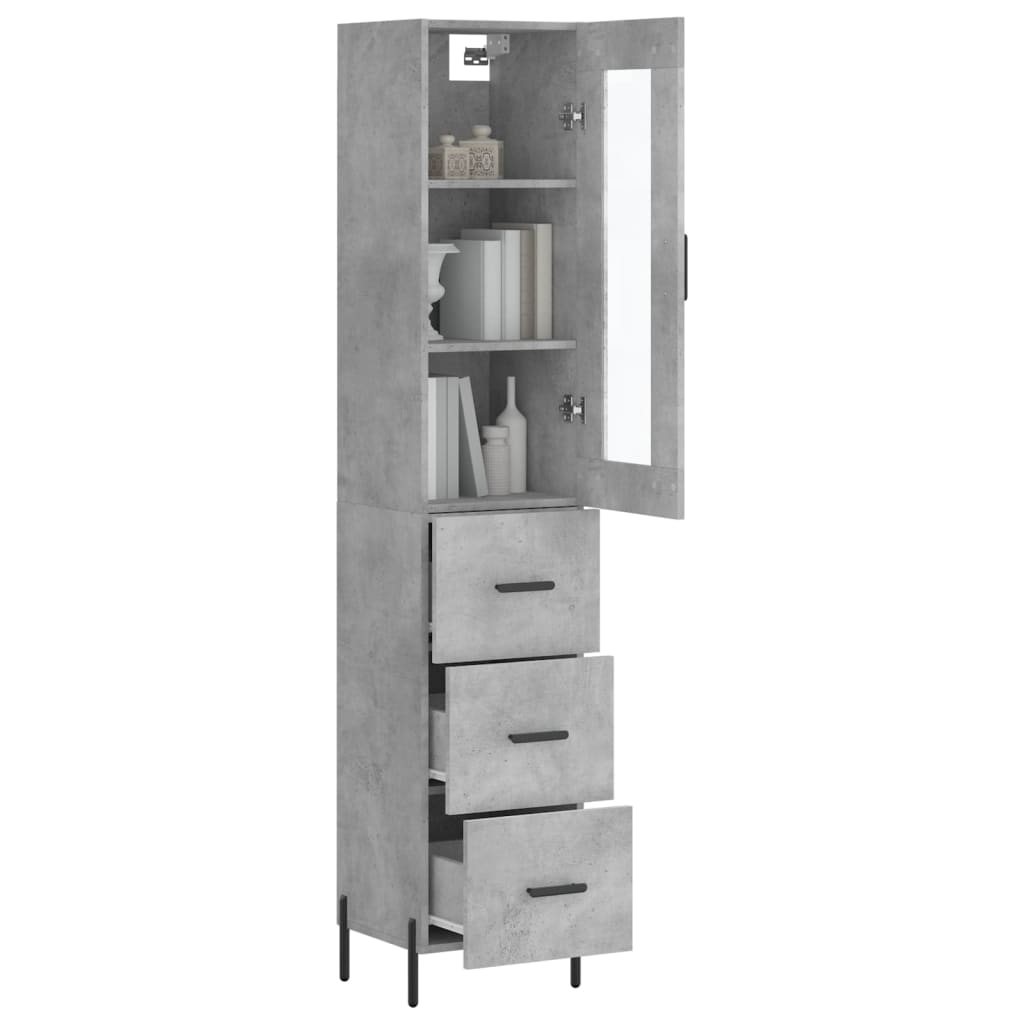Hoge kast 34,5x34x180 cm bewerkt hout betongrijs is nu te koop bij PeponiXL, paradijselijk wonen!