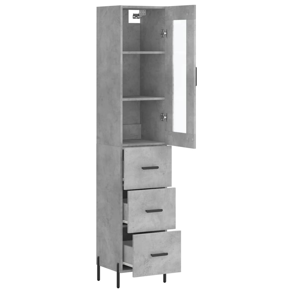 Hoge kast 34,5x34x180 cm bewerkt hout betongrijs is nu te koop bij PeponiXL, paradijselijk wonen!