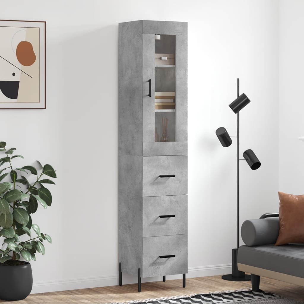 Hoge kast 34,5x34x180 cm bewerkt hout betongrijs is nu te koop bij PeponiXL, paradijselijk wonen!