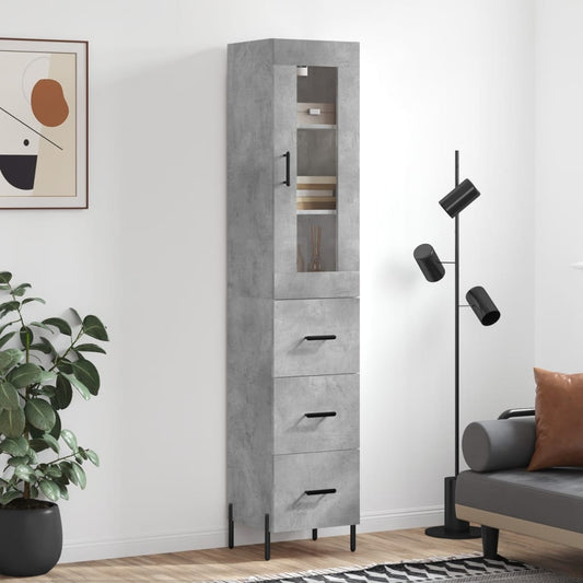 Hoge kast 34,5x34x180 cm bewerkt hout betongrijs is nu te koop bij PeponiXL, paradijselijk wonen!