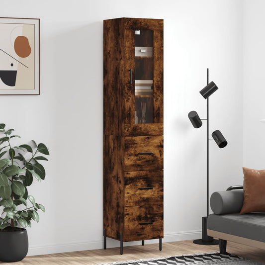 Hoge kast 34,5x34x180 cm bewerkt hout gerookt eikenkleurig is nu te koop bij PeponiXL, paradijselijk wonen!