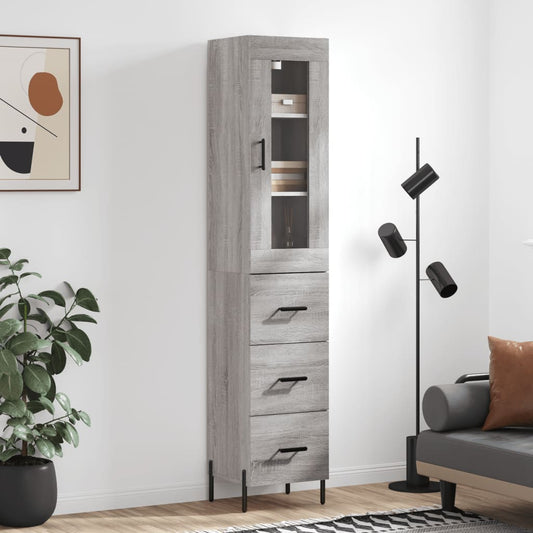 Hoge kast 34,5x34x180 cm bewerkt hout grijs sonoma eikenkleurig is nu te koop bij PeponiXL, paradijselijk wonen!