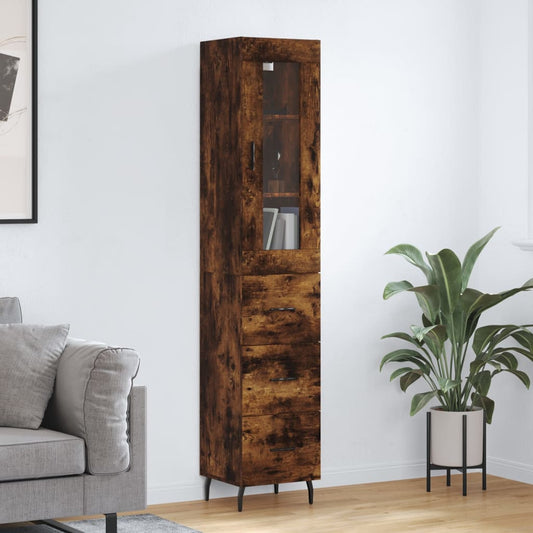 Hoge kast 34,5x34x180 cm bewerkt hout gerookt eikenkleurig is nu te koop bij PeponiXL, paradijselijk wonen!