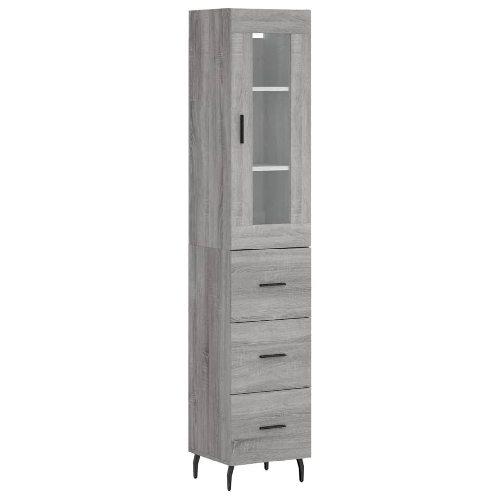 Hoge kast 34,5x34x180 cm bewerkt hout grijs sonoma eikenkleurig is nu te koop bij PeponiXL, paradijselijk wonen!