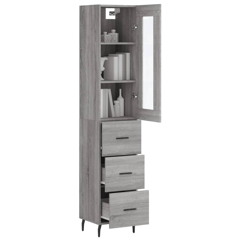 Hoge kast 34,5x34x180 cm bewerkt hout grijs sonoma eikenkleurig is nu te koop bij PeponiXL, paradijselijk wonen!