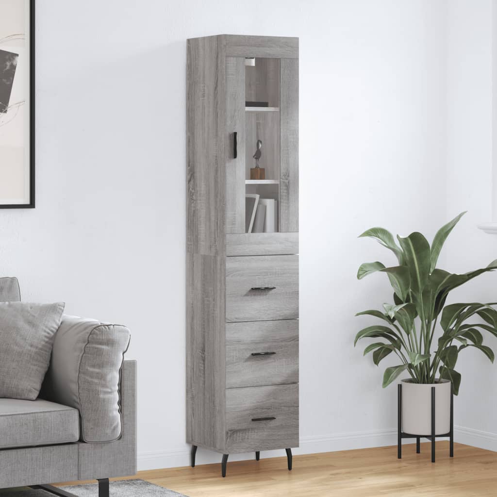 Hoge kast 34,5x34x180 cm bewerkt hout grijs sonoma eikenkleurig is nu te koop bij PeponiXL, paradijselijk wonen!