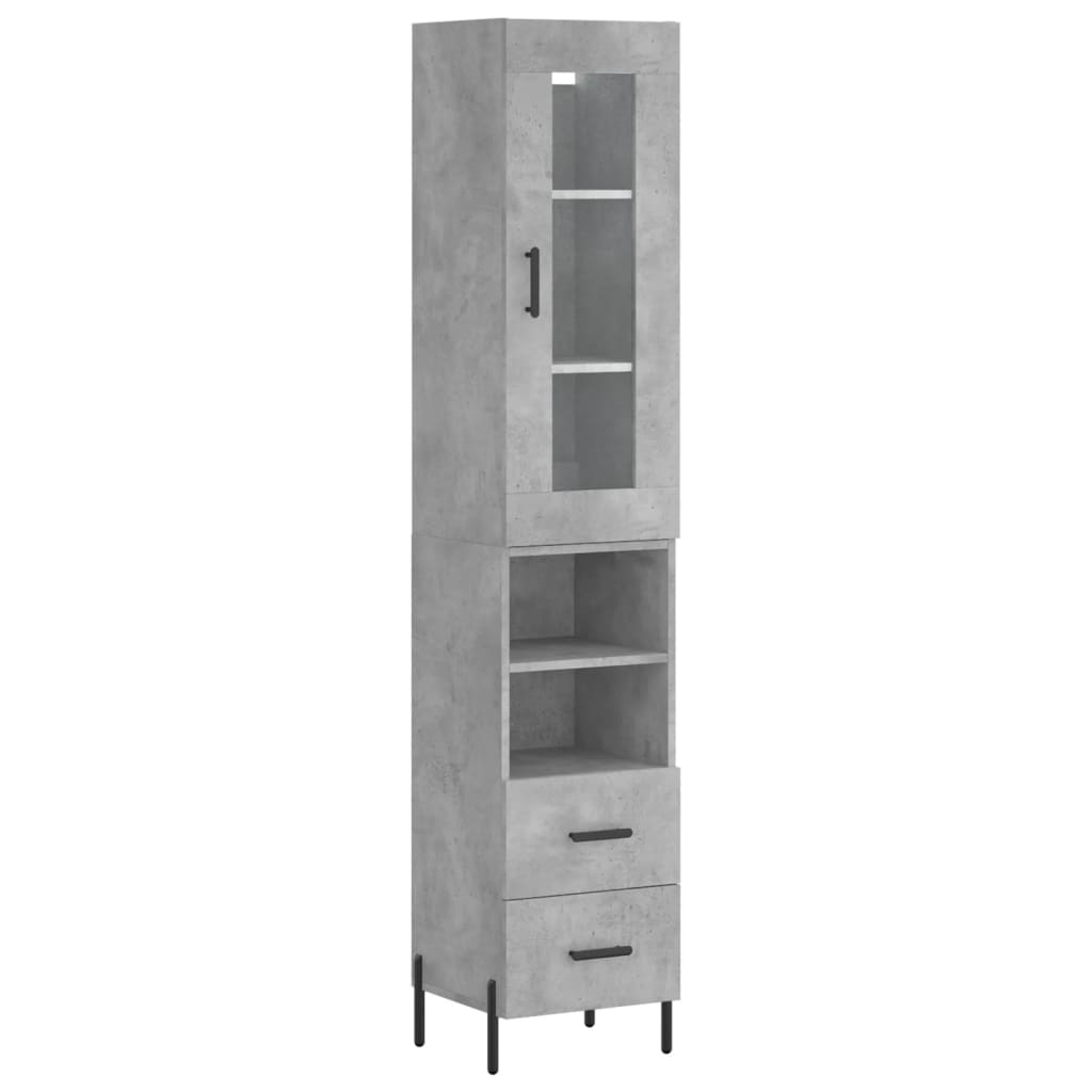 Hoge kast 34,5x34x180 cm bewerkt hout betongrijs is nu te koop bij PeponiXL, paradijselijk wonen!