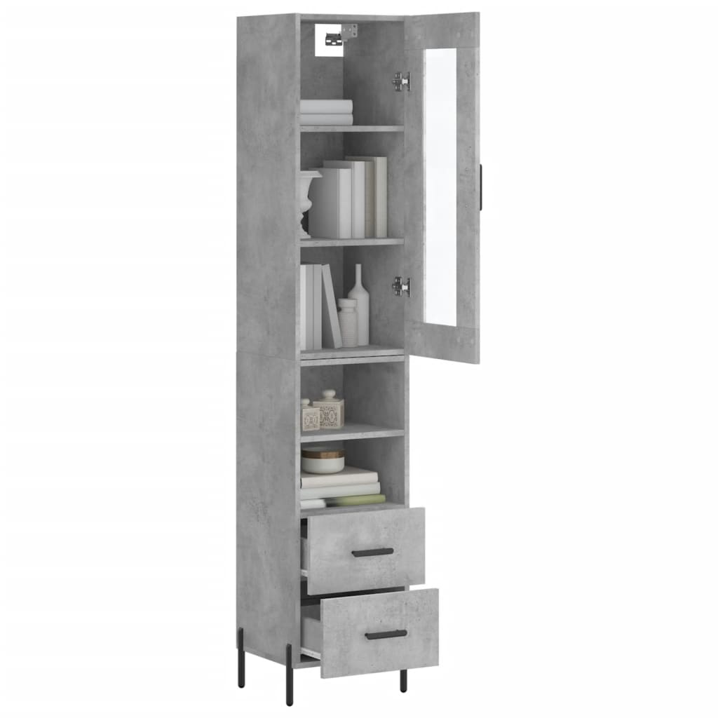 Hoge kast 34,5x34x180 cm bewerkt hout betongrijs is nu te koop bij PeponiXL, paradijselijk wonen!