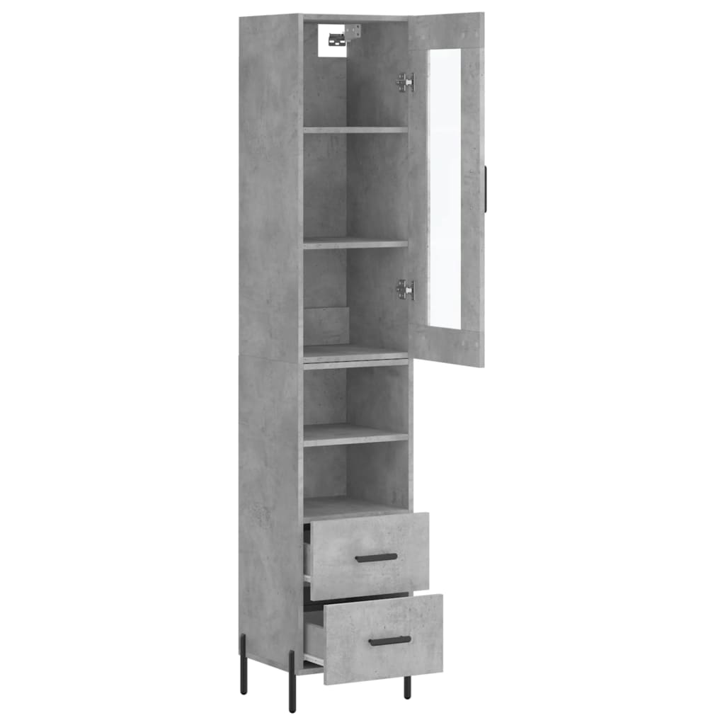 Hoge kast 34,5x34x180 cm bewerkt hout betongrijs is nu te koop bij PeponiXL, paradijselijk wonen!