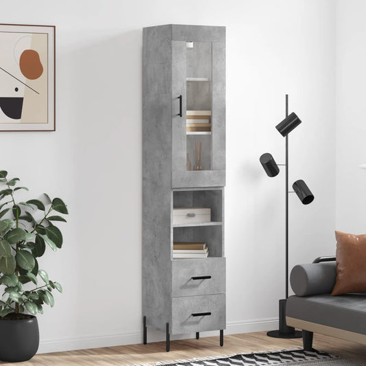 Hoge kast 34,5x34x180 cm bewerkt hout betongrijs is nu te koop bij PeponiXL, paradijselijk wonen!