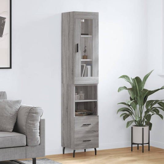 Hoge kast 34,5x34x180 cm bewerkt hout grijs sonoma eikenkleurig is nu te koop bij PeponiXL, paradijselijk wonen!