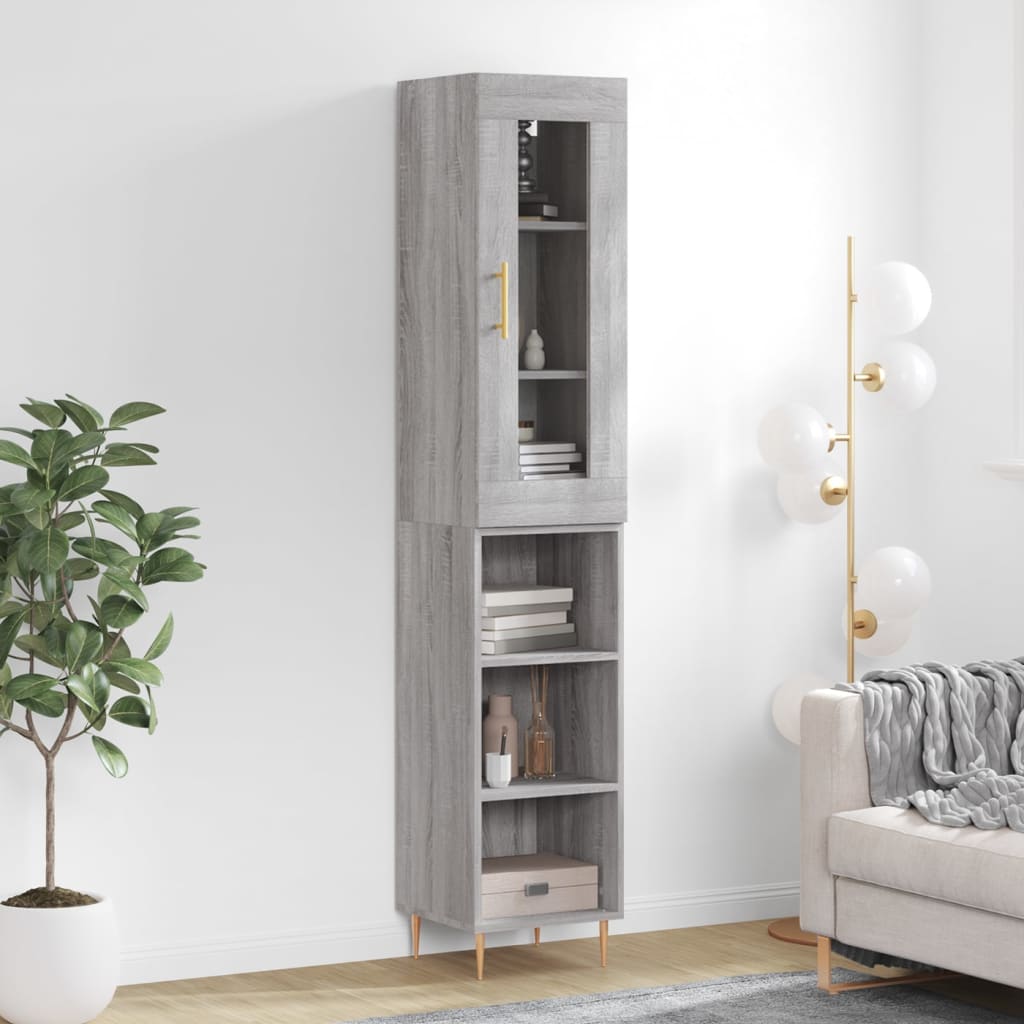 Hoge kast 34,5x34x180 cm bewerkt hout grijs sonoma eikenkleurig is nu te koop bij PeponiXL, paradijselijk wonen!