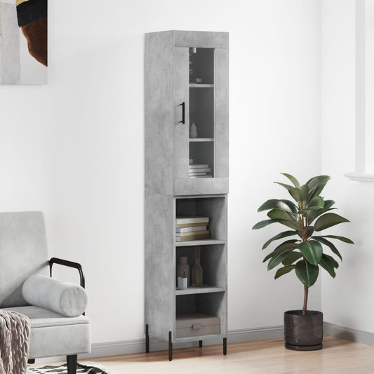 Hoge kast 34,5x34x180 cm bewerkt hout betongrijs is nu te koop bij PeponiXL, paradijselijk wonen!