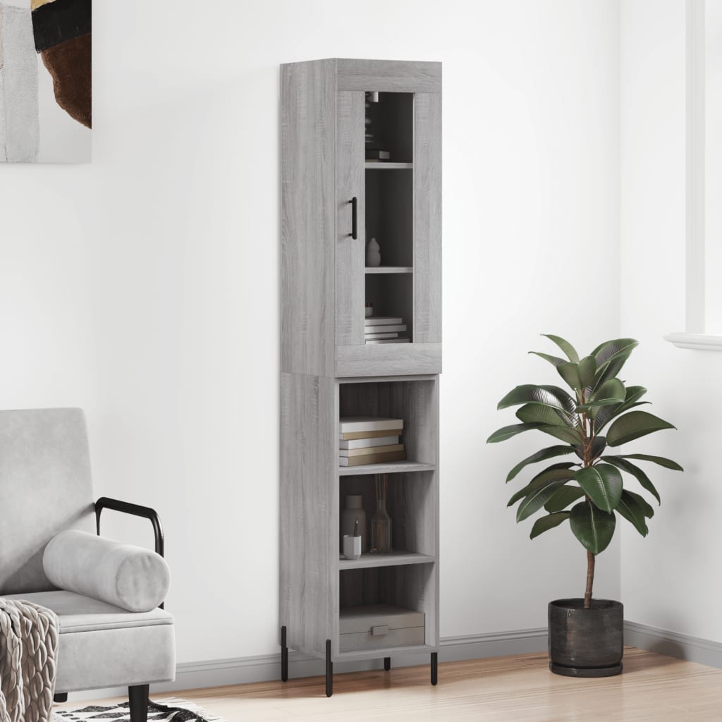 Hoge kast 34,5x34x180 cm bewerkt hout grijs sonoma eikenkleurig is nu te koop bij PeponiXL, paradijselijk wonen!