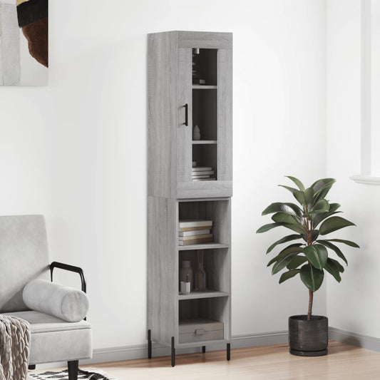 Hoge kast 34,5x34x180 cm bewerkt hout grijs sonoma eikenkleurig is nu te koop bij PeponiXL, paradijselijk wonen!