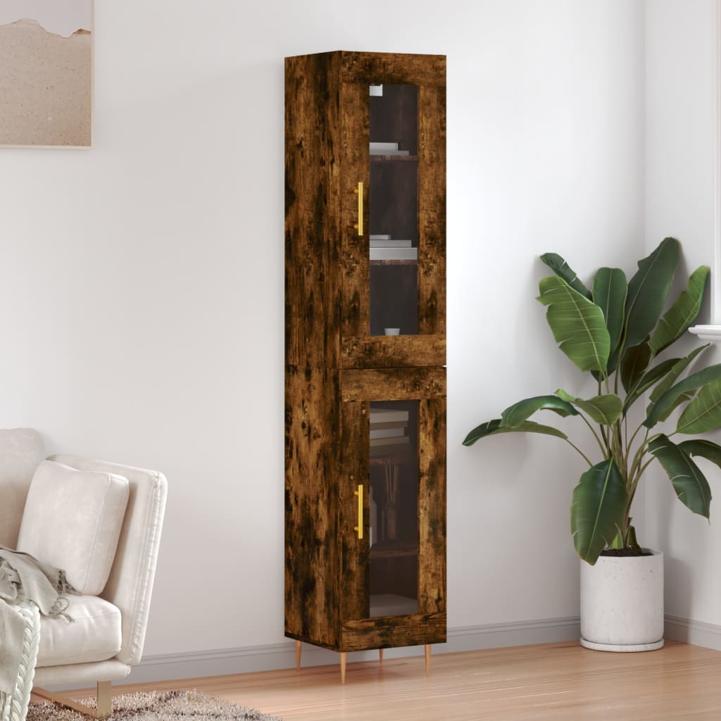 Hoge kast 34,5x34x180 cm bewerkt hout gerookt eikenkleurig is nu te koop bij PeponiXL, paradijselijk wonen!