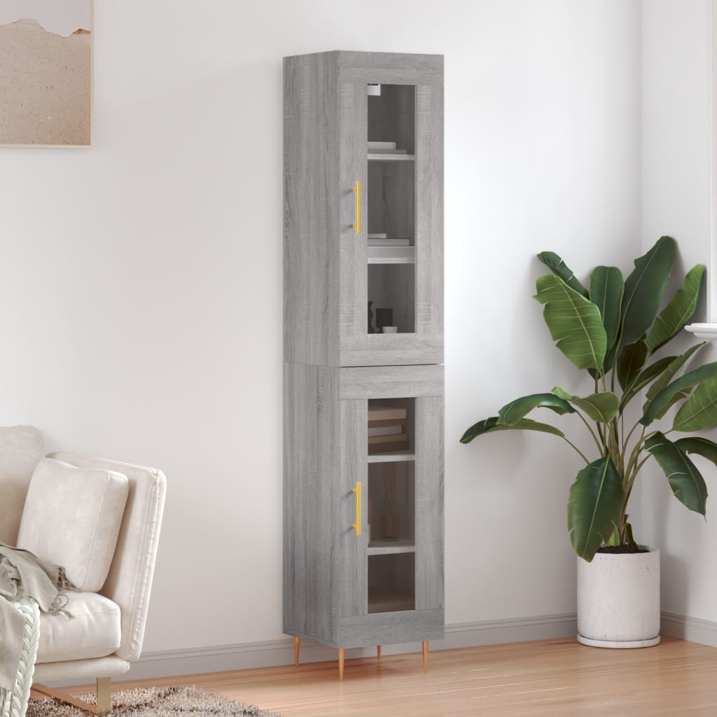 Hoge kast 34,5x34x180 cm bewerkt hout grijs sonoma eikenkleurig is nu te koop bij PeponiXL, paradijselijk wonen!