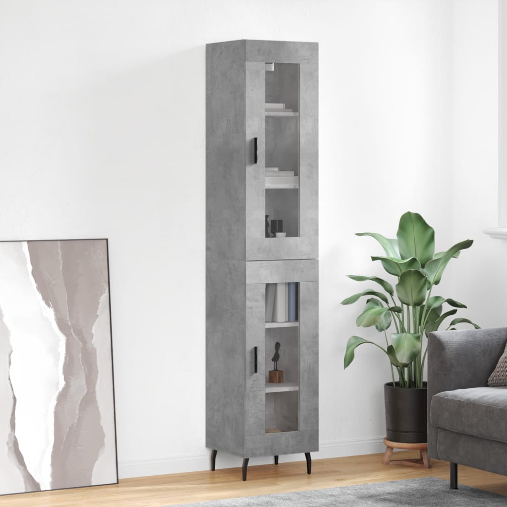 Hoge kast 34,5x34x180 cm bewerkt hout betongrijs is nu te koop bij PeponiXL, paradijselijk wonen!