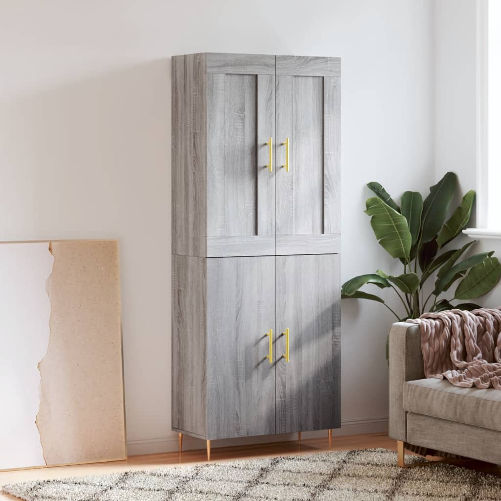 Hoge kast 69,5x34x180 cm bewerkt hout grijs sonoma eikenkleurig is nu te koop bij PeponiXL, paradijselijk wonen!
